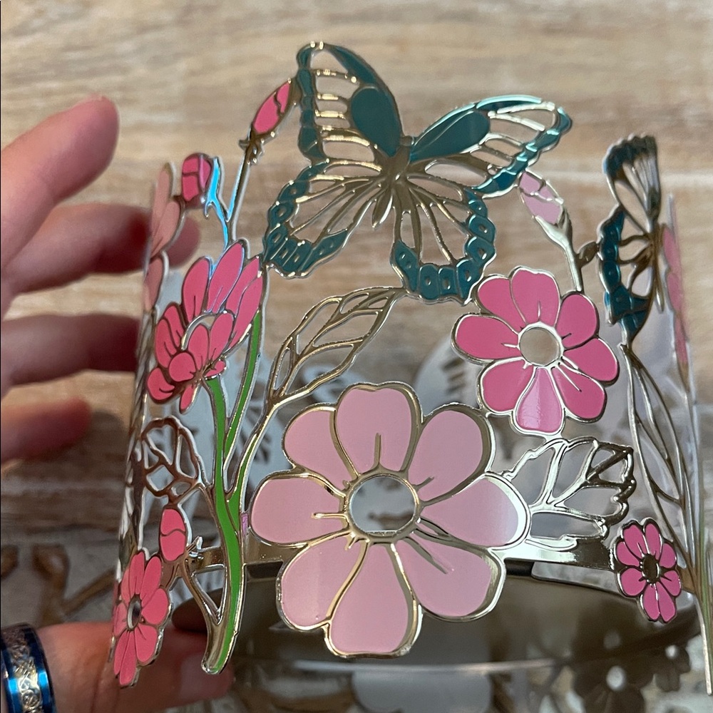 Floral Butterfly Pink and Green 3 Wick Candle Holder